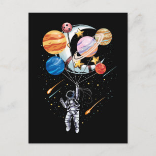 Cartoon Astronauten Raumballon-Planeten Postkarte