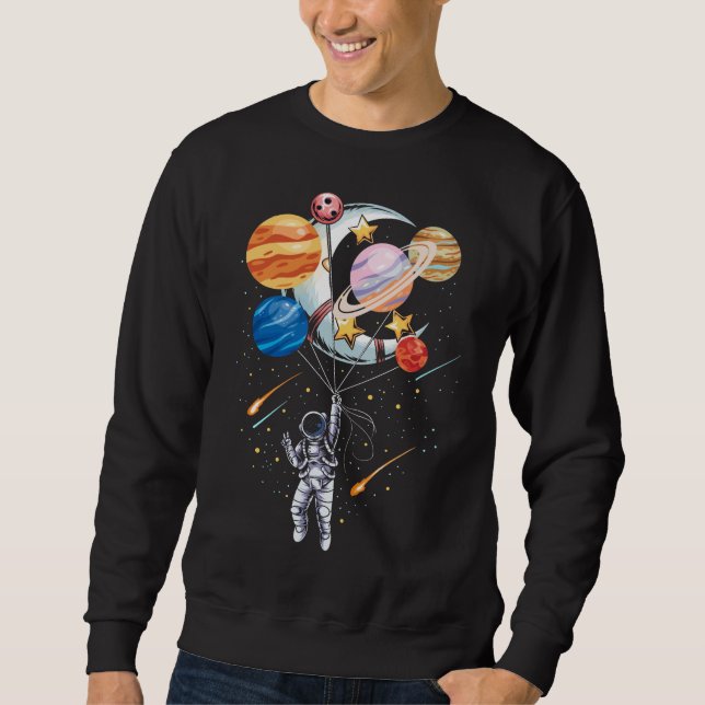 Cartoon Astronauten Raumballon-Planeten Sweatshirt (Vorderseite)