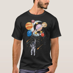 Cartoon Astronauten Raumballon-Planeten T-Shirt