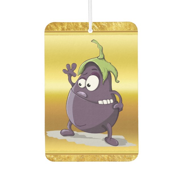 Cartoon Aubergine mit großen Augen grünes Haar 2 Autolufterfrischer (Vorderseite)