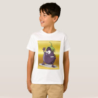 Cartoon Aubergine mit großen Augen grünes Haar 2