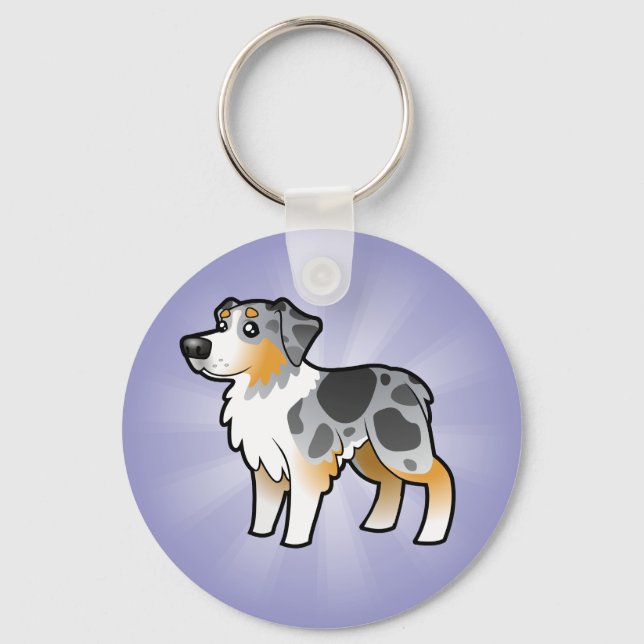 Cartoon Australian Shepherd Schlüsselanhänger (Vorderseite)