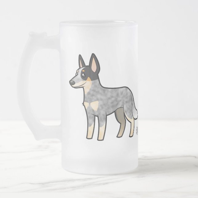 Cartoon-australischer Viehhund/Kelpie Mattglas Bierglas (Links)