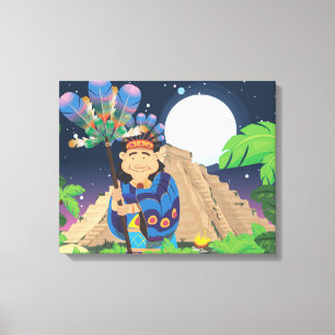 Cartoon Aztek Leinwanddruck