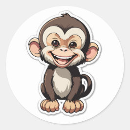 Cartoon Baby Monkey Laughing Runder Aufkleber