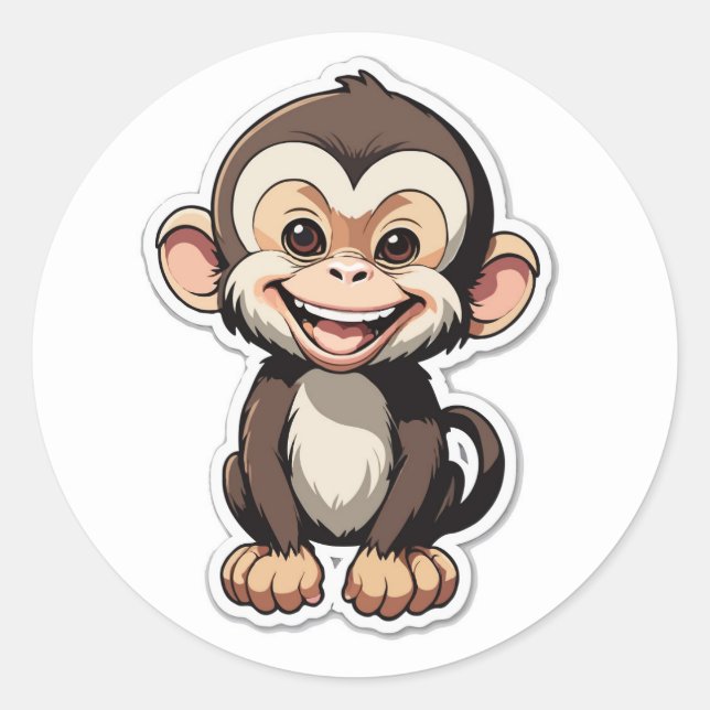 Cartoon Baby Monkey Laughing Runder Aufkleber (Vorderseite)