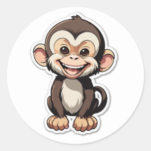 Cartoon Baby Monkey Laughing Runder Aufkleber
