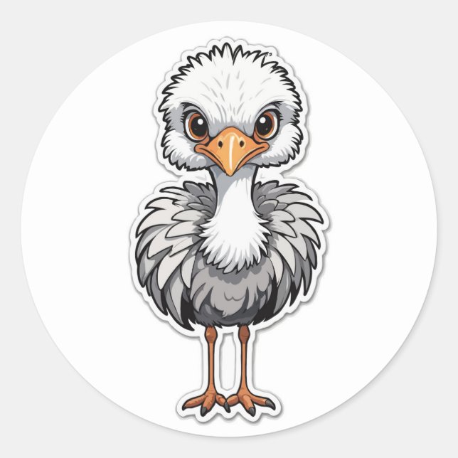 Cartoon Baby Ostrich Design - Süße Tier Art Runder Aufkleber (Vorderseite)