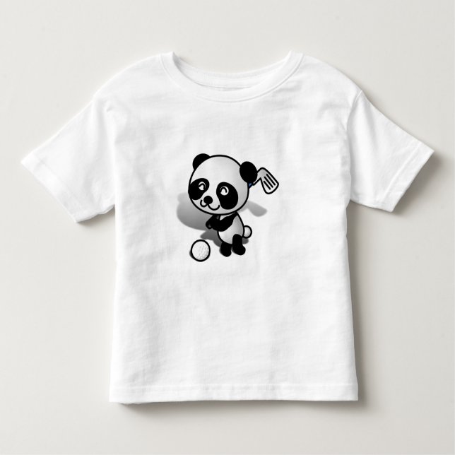 Cartoon Baby Panda Bear Golfing on Green Kleinkind T-shirt (Vorderseite)
