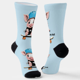 Cartoon Baby Pig Reiten Ein Skateboard Lasse Roll, Socken