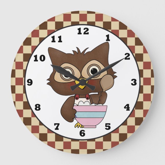 Cartoon Backowl Kitchenuhr Große Wanduhr (Vorderseite)
