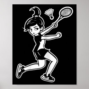 Cartoon-Badminton-Frau-Shuttle-Spielerin Poster