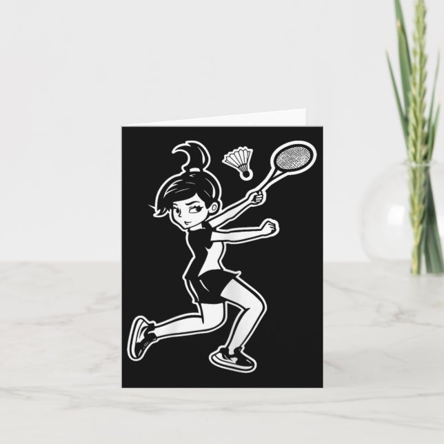Cartoon Badminton Woman Shuttle Player Karte (Vorderseite)