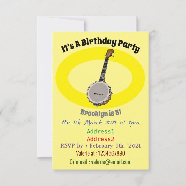 Cartoon Banjo Einladung (Vorderseite)