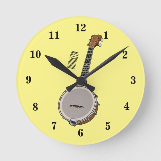 Cartoon Banjo Runde Wanduhr (Vorderseite)