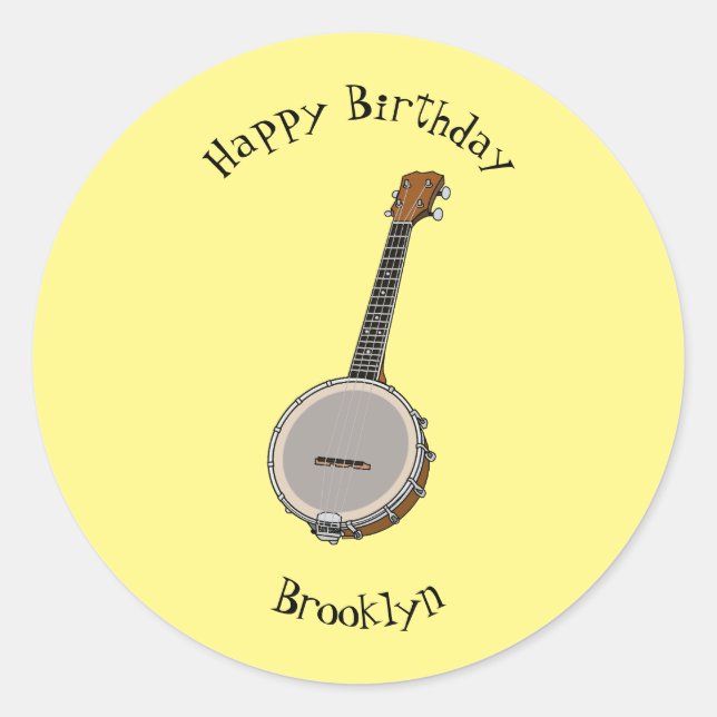 Cartoon Banjo Runder Aufkleber (Vorderseite)