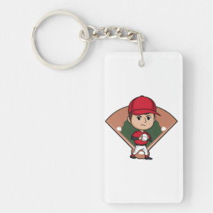 Cartoon Baseball Player Pitcher Schlüsselanhänger
