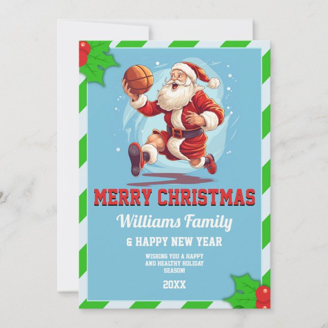 Cartoon Basketball santa Einladung (Vorderseite)