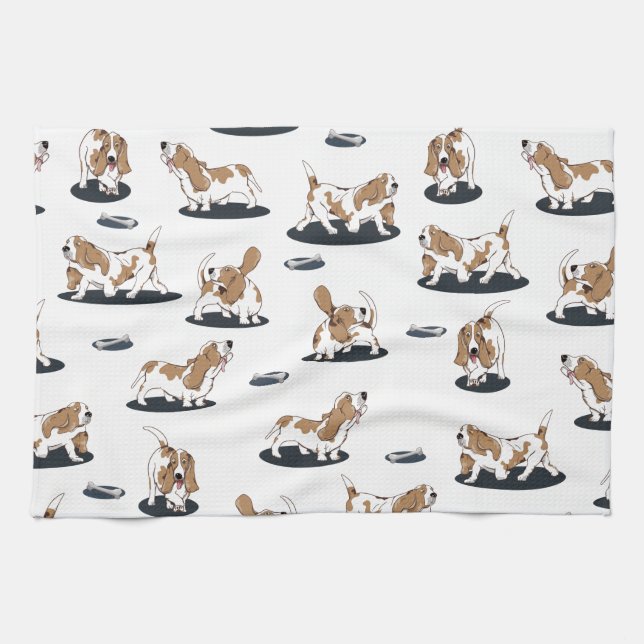 Cartoon Basset Hounds Dog Pattern Geschirrtuch (Horizontal)