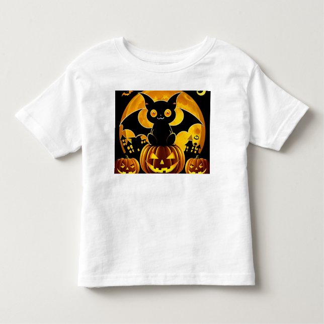 Cartoon Bat und Pumpkins unter Vollmond Kleinkind T-shirt (Vorderseite)