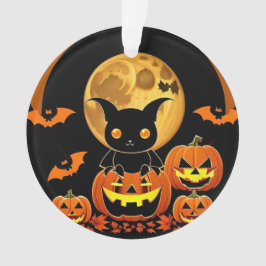 Cartoon Bat und Pumpkins unter Vollmond Ornament