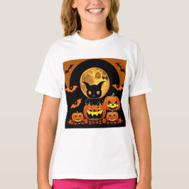 Cartoon Bat und Pumpkins unter Vollmond T-Shirt