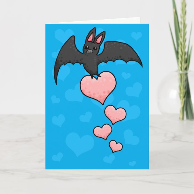 Cartoon Bat with hearts Feiertagskarte (Vorderseite)