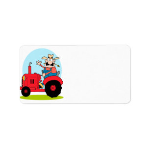 Cartoon Bauer mit rotem Traktor Adressaufkleber