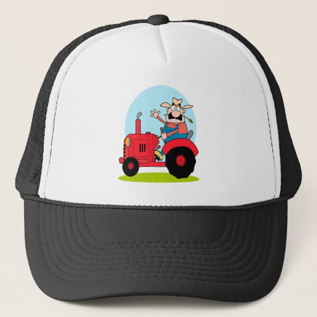 Cartoon Bauer mit rotem Traktor Truckerkappe (Vorderseite)