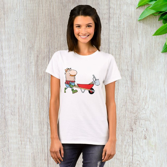 Cartoon-Bauer mit Wheelbarrow und Tools T-Shirt (Von Creator hochgeladen)