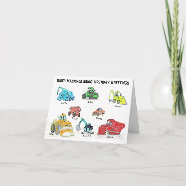 Cartoon-Baumaschinen Geburtstagskarte Karte (Vorderseite)