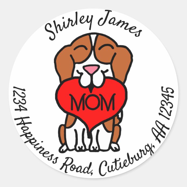 Cartoon Beagle Mama Personalisierte Adresse Runder Aufkleber (Vorderseite)
