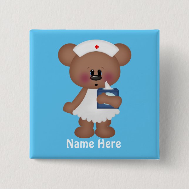 Cartoon Bear hinzufügen Name Krankenschwester-Tast Button (Vorderseite)