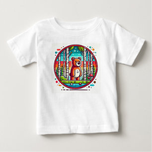 Cartoon Bear in einem farbenfrohen Wald Baby T-shirt