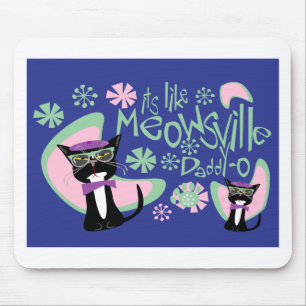 Cartoon Beatnik Character Fifties Cat Slogan Mousepad