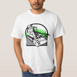 Cartoon Beaver Bewirtschaftet Wald Mulcher Mascot T-Shirt