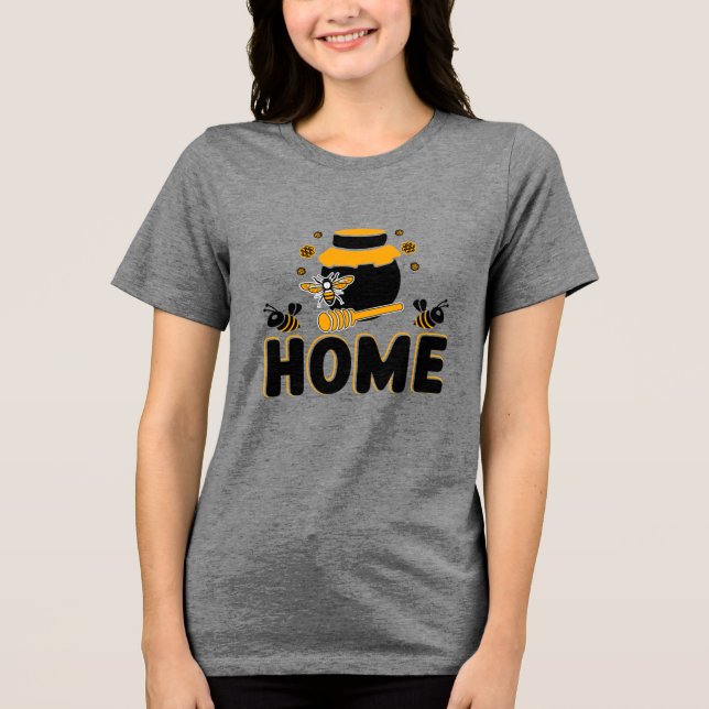 Cartoon Bee and Honey Jar "ZUHAUSE" T - Shirt (Vorderseite)