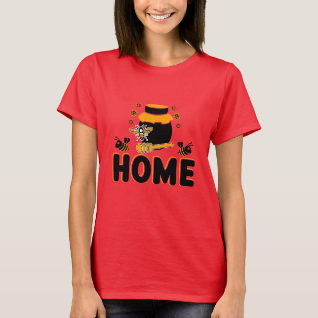 Cartoon Bee and Honey Jar "ZUHAUSE" T - Shirt (Vorderseite)
