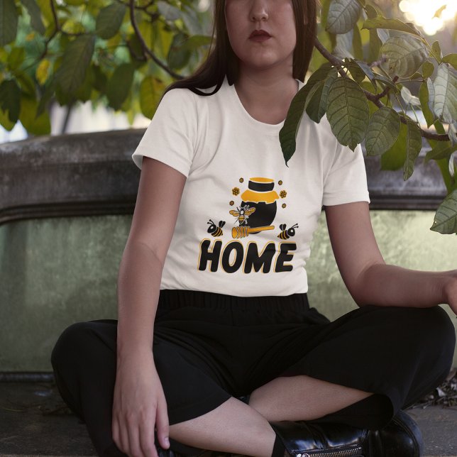 Cartoon Bee and Honey Jar "ZUHAUSE" T - Shirt (Cartoon Bee and Honey Jar "HOME" )