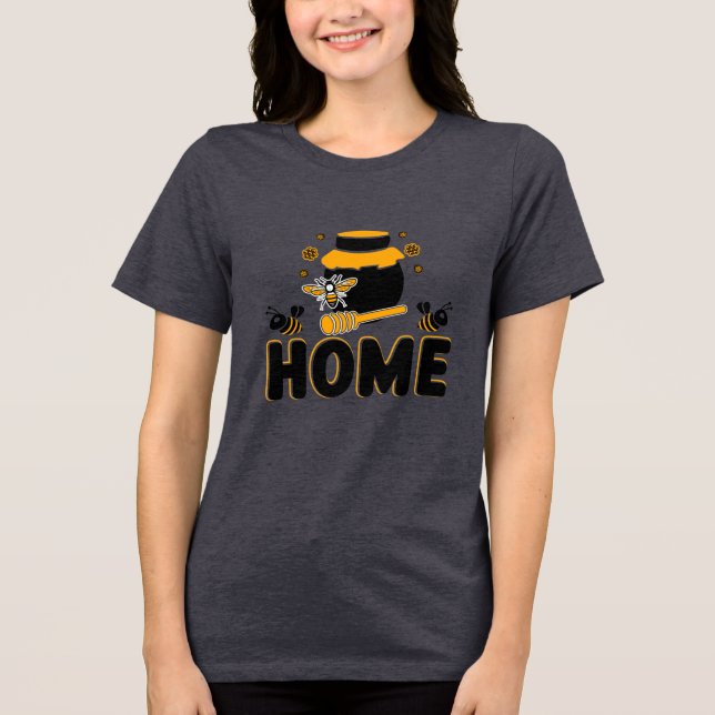 Cartoon Bee and Honey Jar "ZUHAUSE" T - Shirt (Vorderseite)