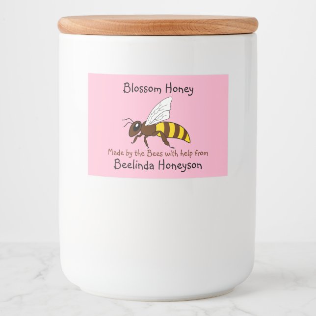 Cartoon Bee Blossom Honey Jar Labels Lebensmitteletikett (Vorderseite)
