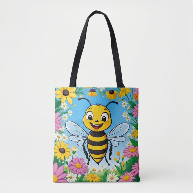 Cartoon Bee Farbige Blume (Vorderseite)