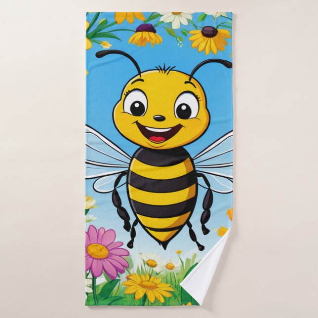Cartoon Bee Farbige Blume Badehandtuch (Badehandtuch)