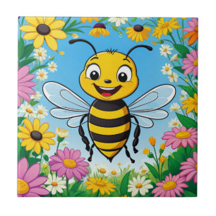 Cartoon Bee Farbige Blume Fliese
