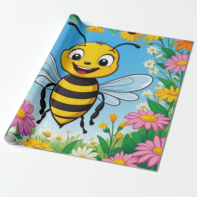 Cartoon Bee Farbige Blume Geschenkpapier (Ungerollt)