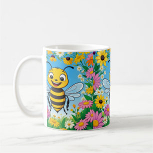Cartoon Bee Farbige Blume Kaffeetasse