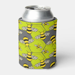 Cartoon Bee Hive Gray Green Dosenkühler