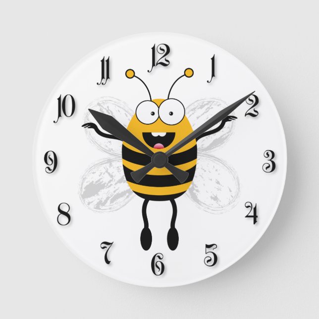 Cartoon Bee Runde Wanduhr (Vorderseite)