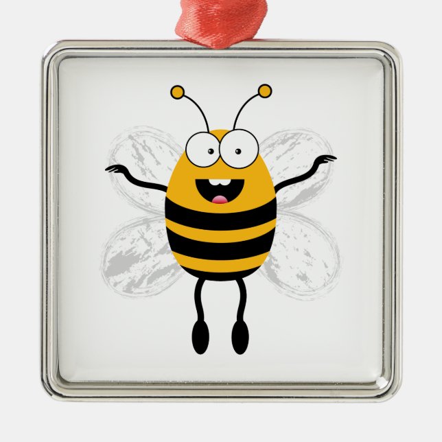 Cartoon Bee Silbernes Ornament (Vorne)