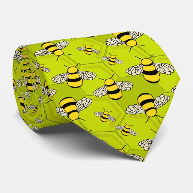 Cartoon Bees on Honeycomb Cute Krawatte (Gerollt)